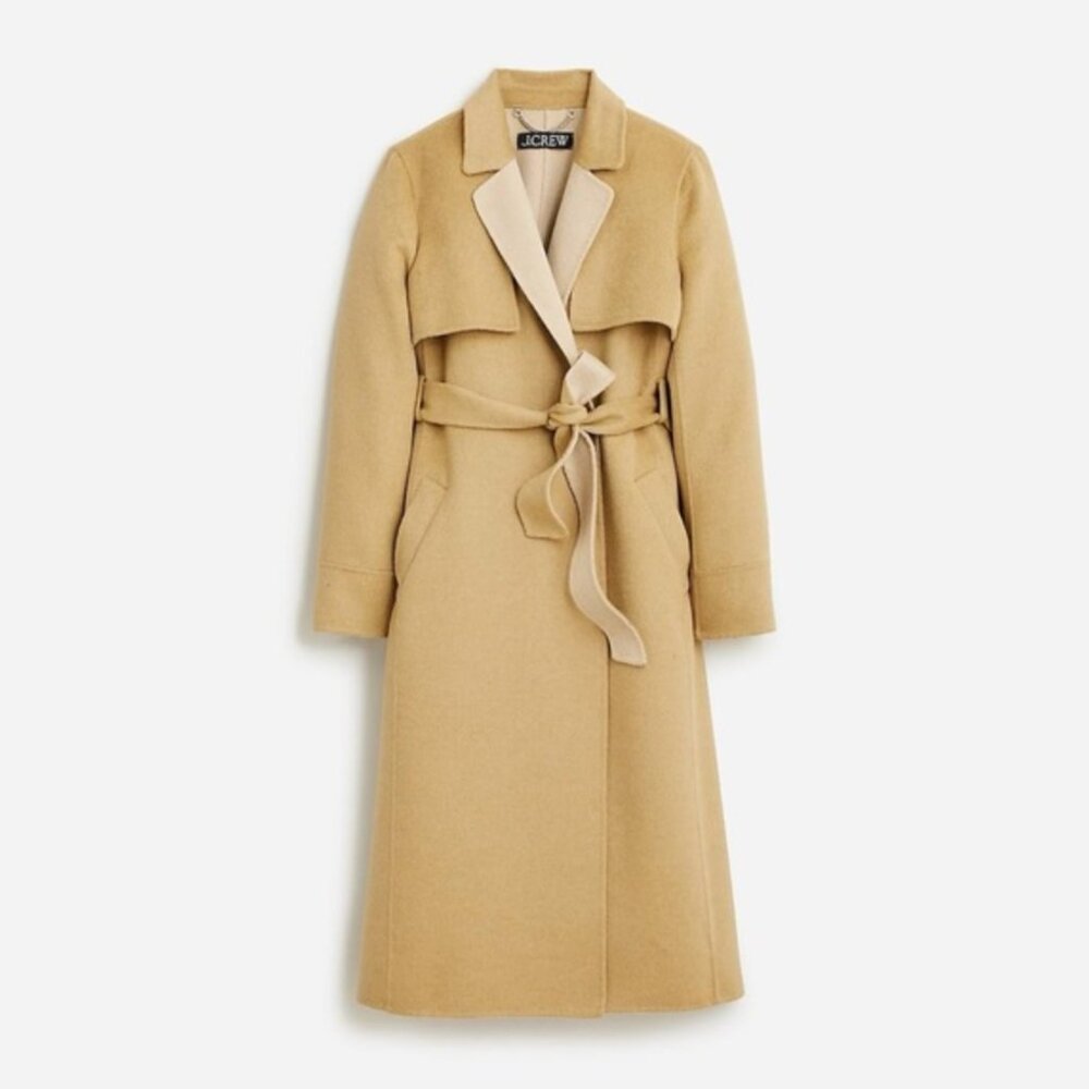 J. CREW Harriet Trench Coat Double Faced Belted Natural Sand Sz Medium